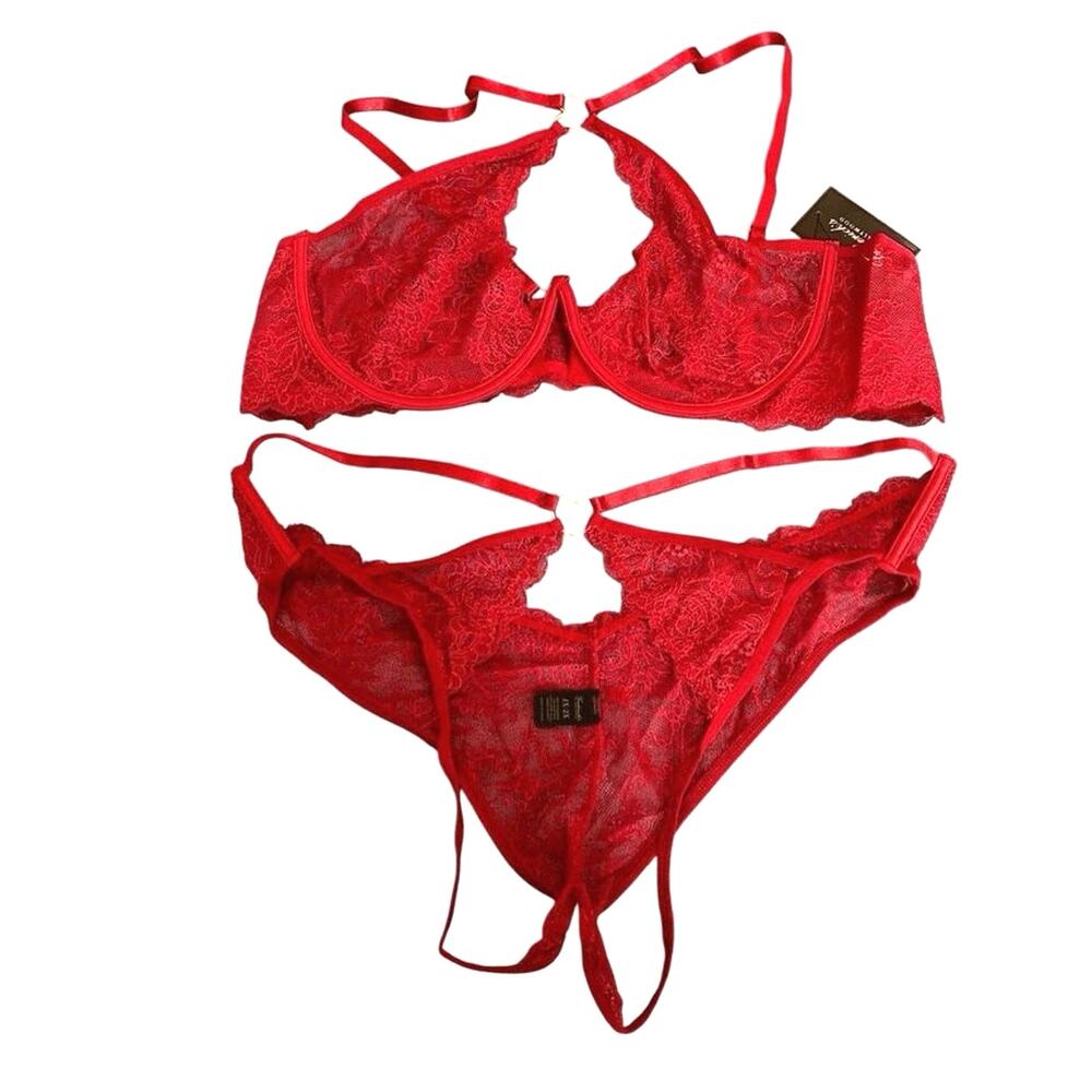 Fredericks‎ of Hollywood Lover Lingerie Set Womens 1X/2X Red Romantic Lace NWT